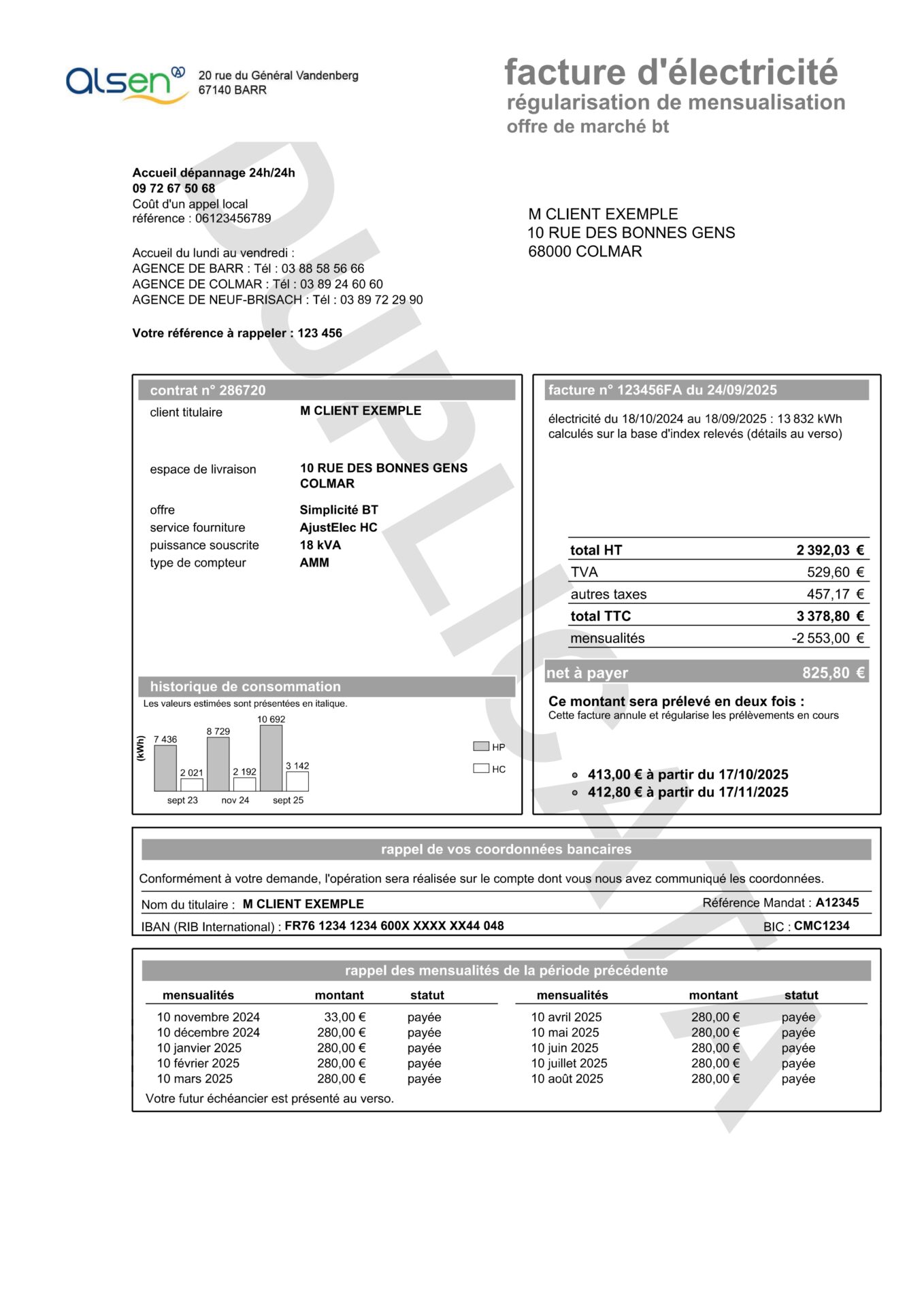 Facture recto électricité BT régulation mensuelle