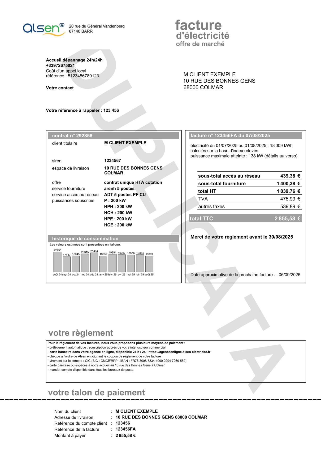Facture recto électricité HTA