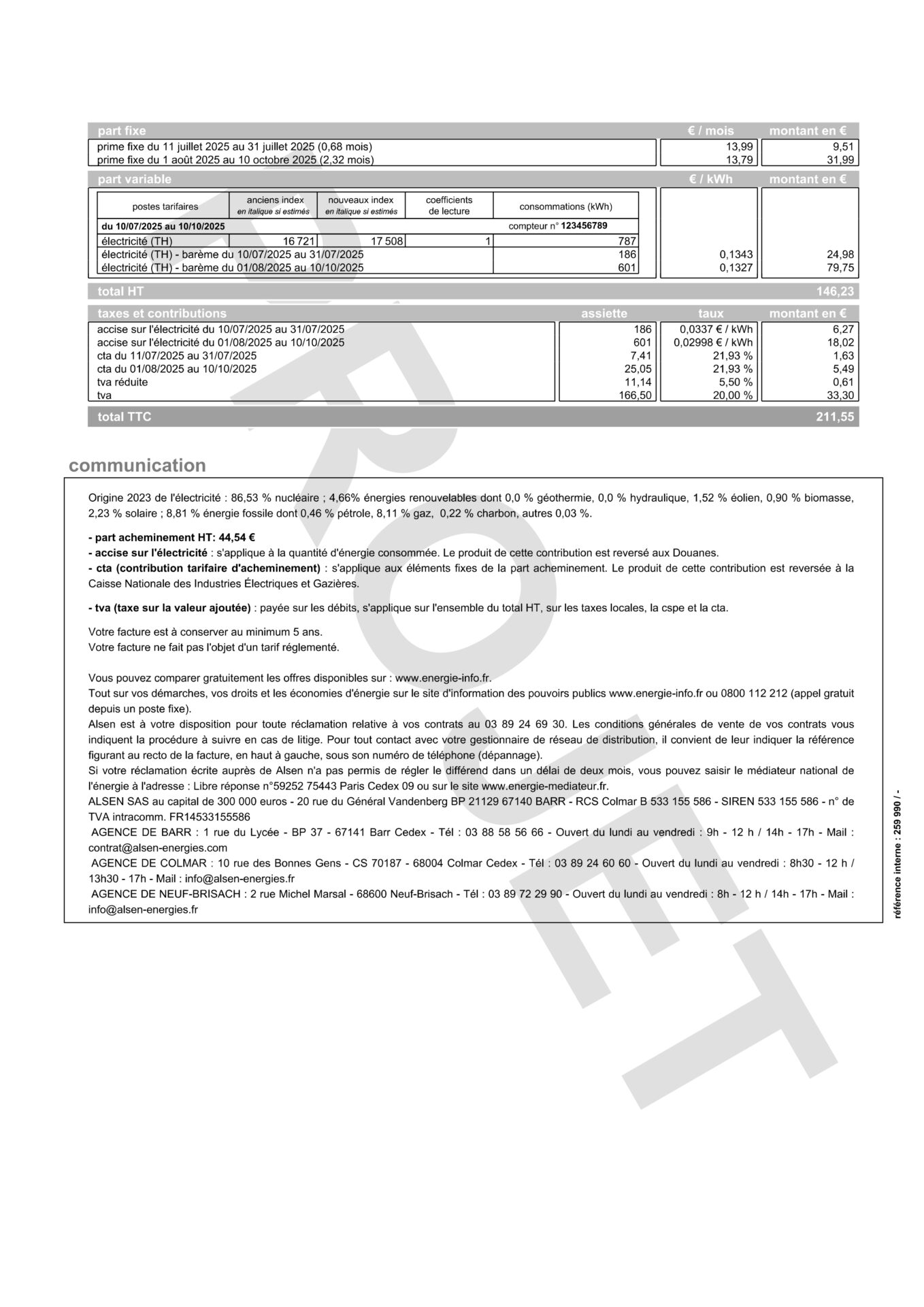 Facture verso électricité BT trimestrielle