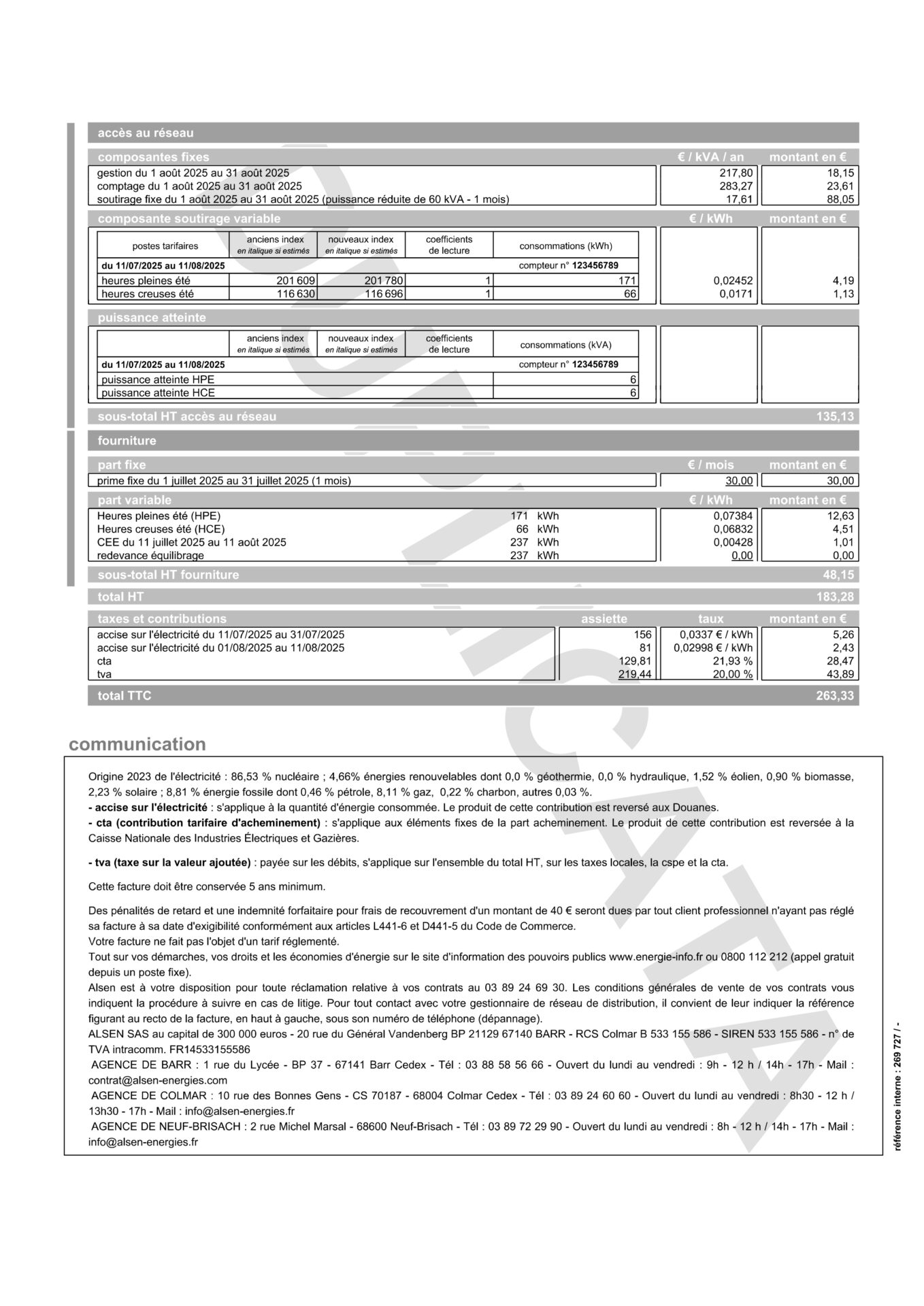 Facture verso électricité BT+