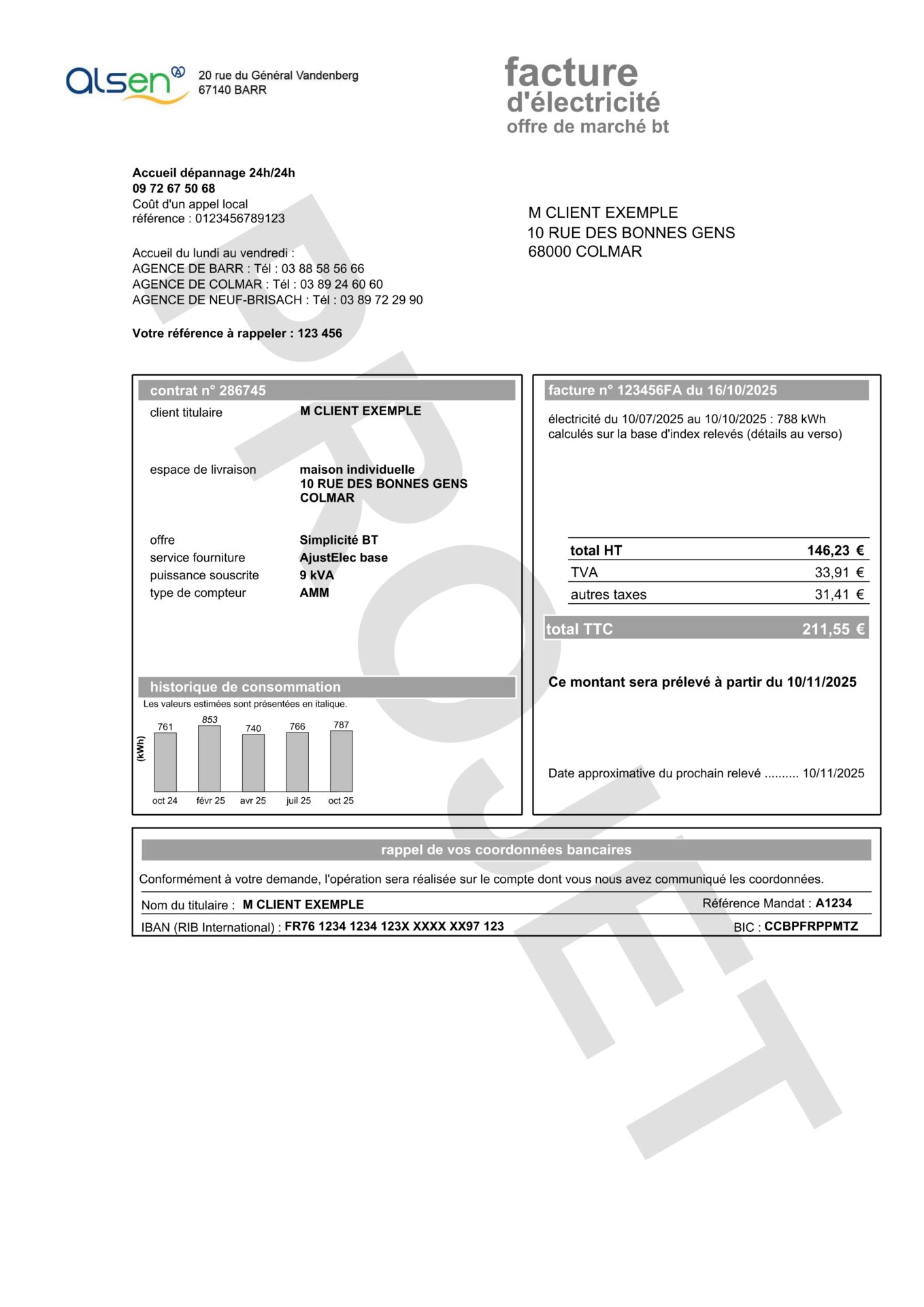 Facture recto électricité BT trimestrielle